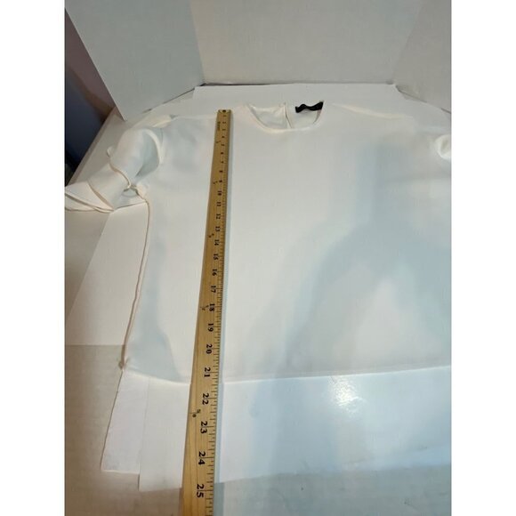 Zara Woman White Crepe Double Ruffle Sleeve Blouse Round Neck Women's Size Small - Picture 7 of 10